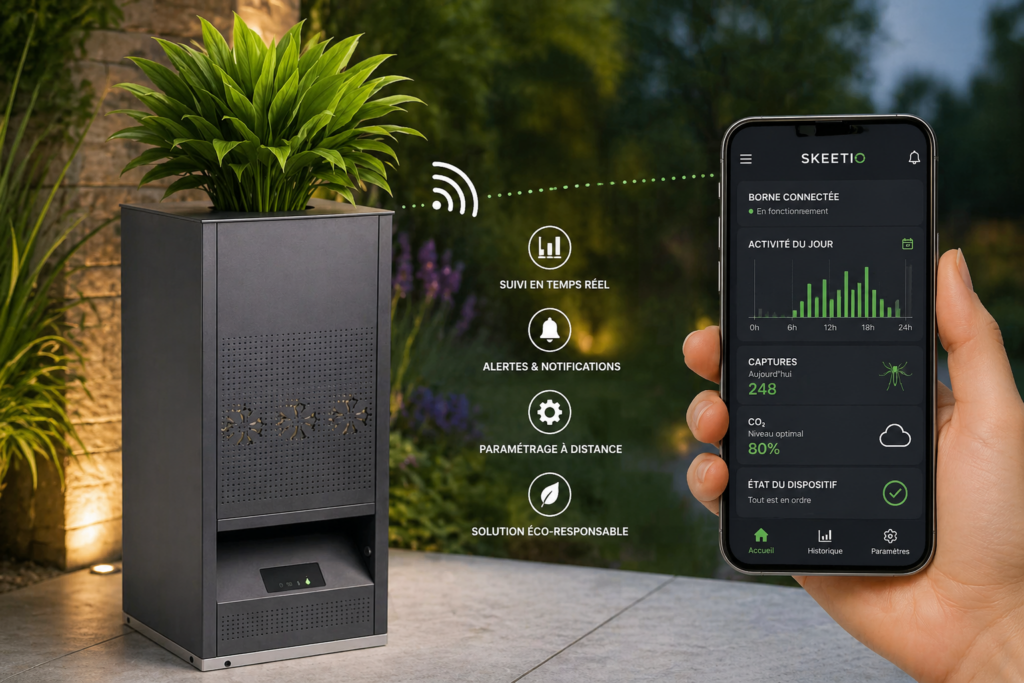 borne anti moustique connectée pilotée depuis un smartphone avec suivi en temps réel