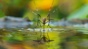 moustique posé sur une eau stagnante zone de reproduction et de prolifération