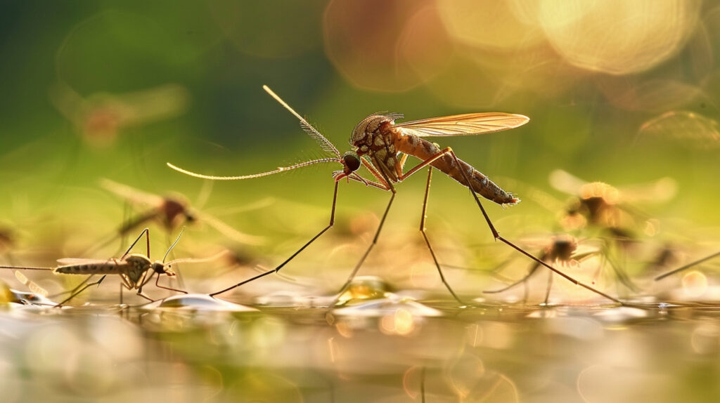 moustiques au-dessus d’une eau stagnante zone propice à la prolifération